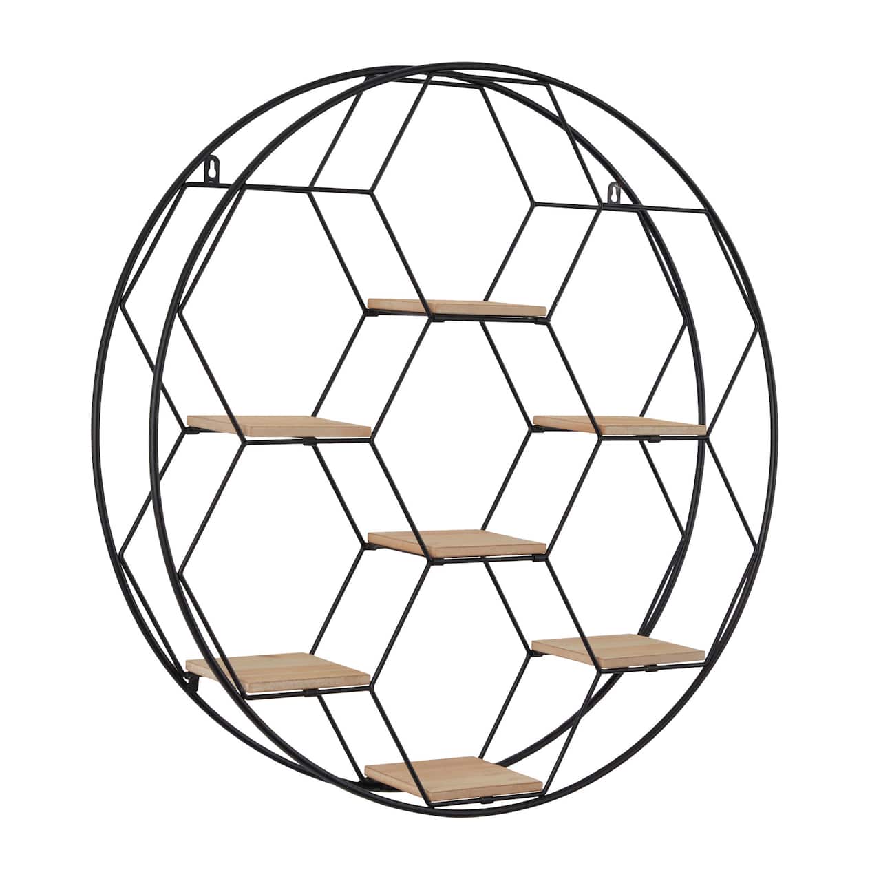 Black Metal Round 7 Shelves Wall Shelf 28" x 5" x 28"